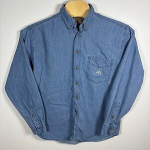 Vintage Colorado Mens Blue Denim Button Down Shirt Long Sleeve Mountain Large
